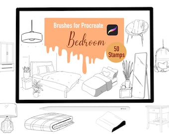 50 Bedroom Stamp Brushes for Procreate, Procreate Brushes, Nature, Landscape, Procreate Stamps, Lettering, Greeting Cards, Tattoo