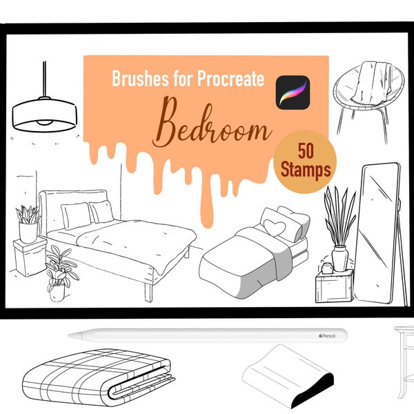 50 Bedroom Stamp Brushes for Procreate, Procreate Brushes, Nature, Landscape, Procreate Stamps, Lettering, Greeting Cards, Tattoo