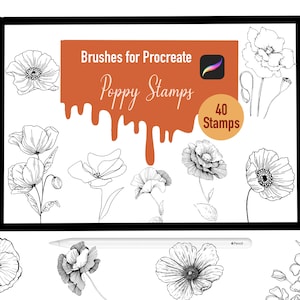 40 brosses de timbre de pavot pour procréer, procréer brosses, nature, paysage, timbres de procréation, lettrage, cartes de vœux, tatouage