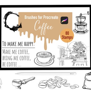 80 Coffee Stamp Brushes for Procreate, Procreate Brushes, Nature, Landscape, Procreate Stamps, Lettering, Greeting Cards, Tattoo