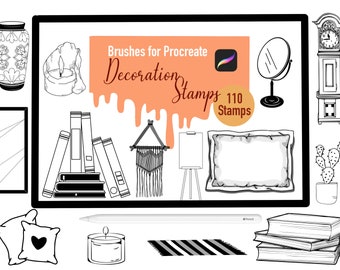 110 Decoration Stamp Brushes for Procreate, Procreate Brushes, Nature, Landscape, Procreate Stamps, Lettering, Greeting Cards, Tattoo