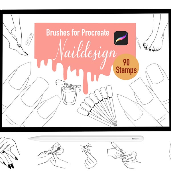 90 Naildesign Stamp Brushes for Procreate, Procreate Brushes, Nature, Landscape, Procreate Stamps, Lettering, Greeting Cards, Tattoo