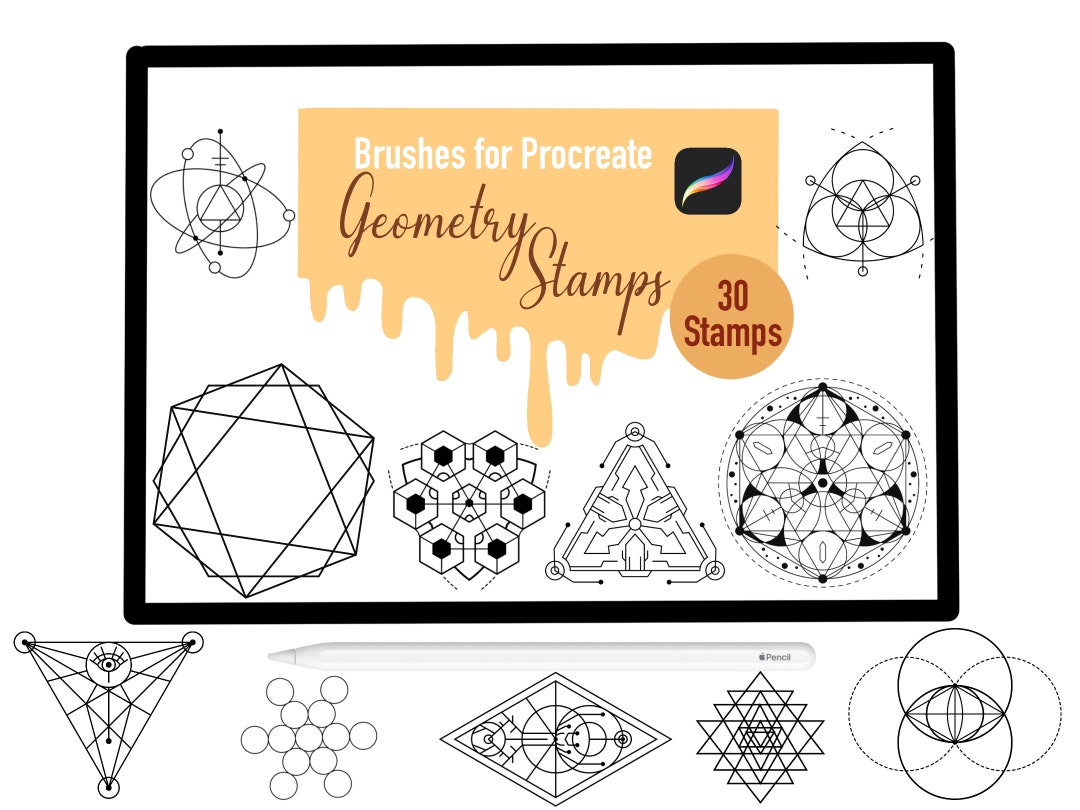 30 Geometry Stamp Brushes for Procreate, Procreate Brushes, Nature, Landscape, Procreate Stamps
