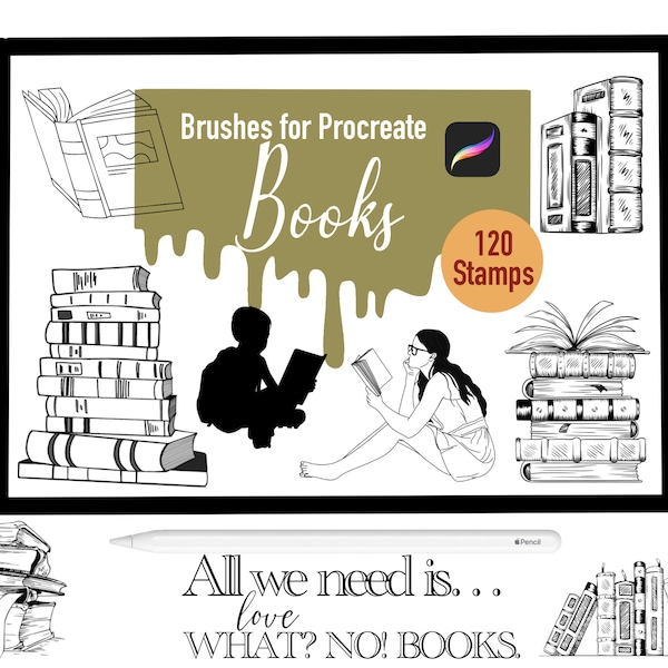 120 Book Stamp Brushes for Procreate, Procreate Brushes, Nature, Landscape, Procreate Stamps, Lettering, Greeting Cards, Tattoo