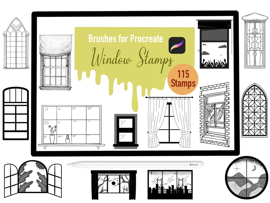 115 Window Stamp Brushes for Procreate, Procreate Brushes, Nature ...