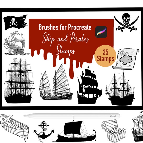 35 cepillos de sellos de barcos y piratas para procrear, procrear pinceles, naturaleza, paisaje, procrear sellos, letras, tarjetas de felicitación