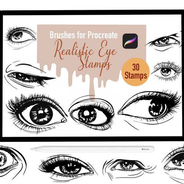 30 Realtistic Eye Stamp Brushes for Procreate, Procreate Brushes, Nature, Landscape, Procreate Stamps, Lettering, Greeting Cards, Tattoo