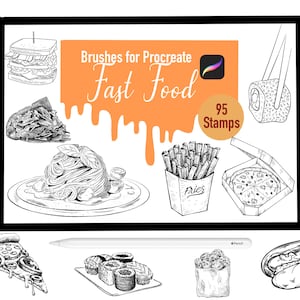 95 Fast Food Stamp Brushes for Procreate, Procreate Brushes, Nature, Landscape, Procreate Stamps, Lettering, Greeting Cards, Tattoo