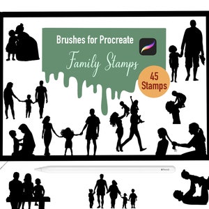 45 Family Silhouette Stamp Brushes for Procreate, Procreate Brushes, Person, Nature, Landscape, Procreate Stamps, Lettering, Greeting Cards
