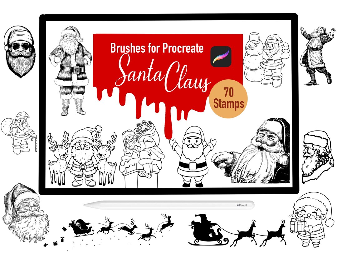 70 Santa Claus Stamp Brushes for Procreate, Procreate Brushes, Nature ...