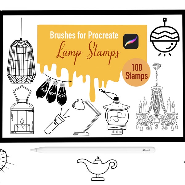 100 Lamp Stamp Brushes for Procreate, Procreate Brushes, Nature, Landscape, Procreate Stamps, Lettering, Greeting Cards, Tattoo