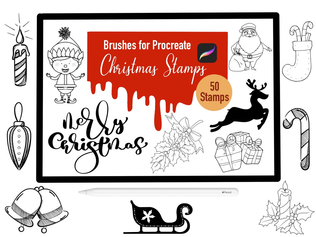 50 Christimas Stamp Brushes for Procreate, Procreate Brushes, Nature ...