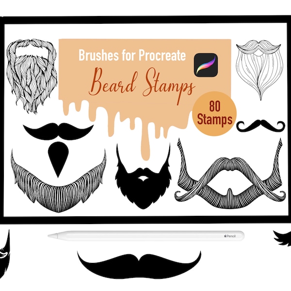 80 Beard Stamp Brushes for Procreate, Procreate Brushes, Nature, Landscape, Procreate Stamps, Lettering, Greeting Cards, Tattoo