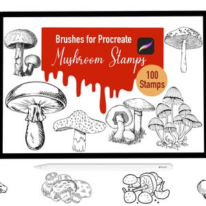 100 Mushroom Stamp Brushes for Procreate, Procreate Brushes, Nature, Landscape, Procreate Stamps, Lettering, Greeting Cards, Tattoo