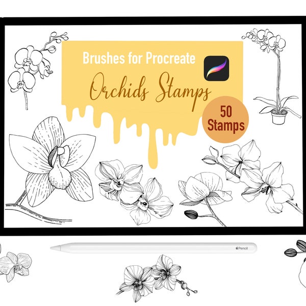 50 Orchids Stamp Brushes for Procreate, Procreate Brushes, Nature, Landscape, Procreate Stamps, Lettering, Greeting Cards, Tattoo