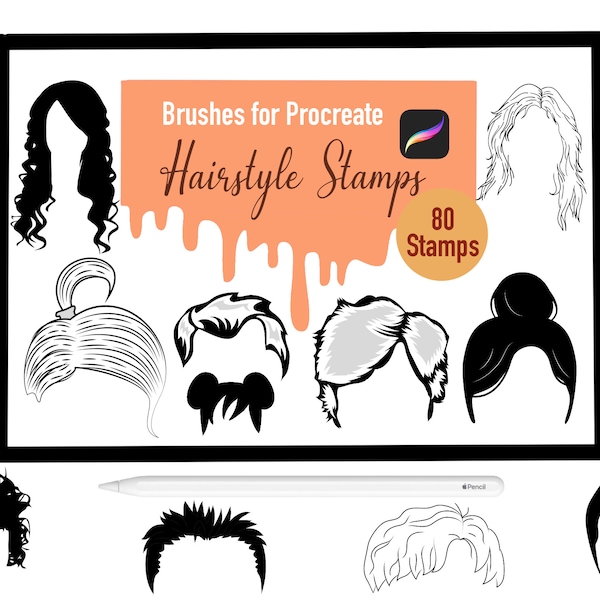 80 Hairstyle Stamp Brushes for Procreate, Procreate Brushes, Nature, Landscape, Procreate Stamps, Lettering, Greeting Cards, Tattoo