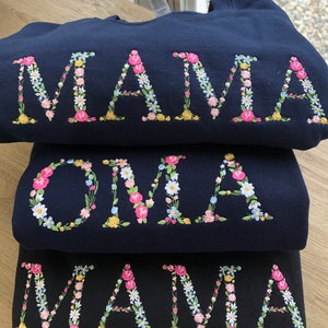 Embroidered Sweatshirt floral mama grandma abuela gifts for mother's day family personalized adult unisex auntie nana custom crewneck