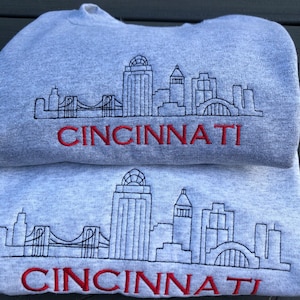 Cincinnati city skyline embroidered Sweater Unisex Gifts bengals who dey Custom Unique gifts Soft Crewneck trendy minimalist cozy sweatshirt