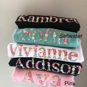 Floral Embroidered Toddler Personalized Name Sweatshirts 2T-7 Gifts for daughter Niece Birthday Girl Best Seller Unique Goddaughter