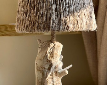 VINTAGE WHITE, handmade table lamp - wooden lamp - handmade lampshade - jute lampshade - inspired by nature - boho decor - cozy lighting