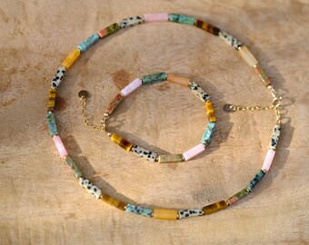 Necklace &quot;la passionnée&quot; in natural stones and 14k Gold filled with chain and pendants 14k Gold Filled