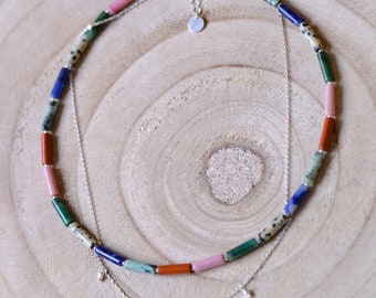 ''the artist'' necklace, 2 row necklace in natural stones and 925 silver