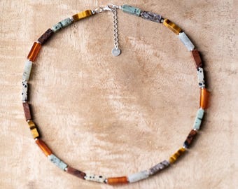 &quot;La Sereine&quot; necklace in natural stones and 925 silver