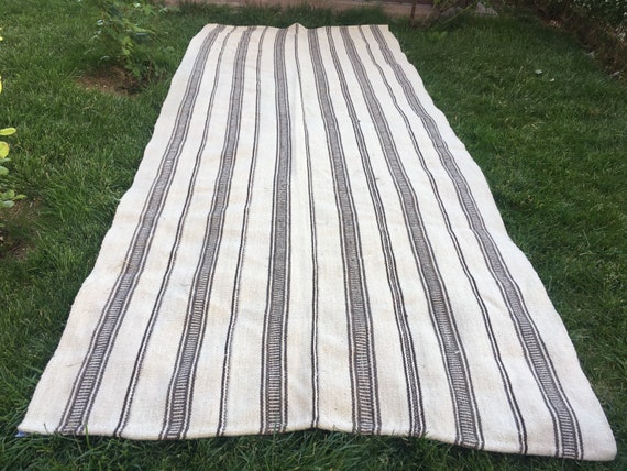 Turkish Kilim Rug, Striped Design Rug, Long Hallway Rug, Cream Brown Rug, Natural Anatolian Rug, Runner Rug, Extra Long Rug, Vintage Rug