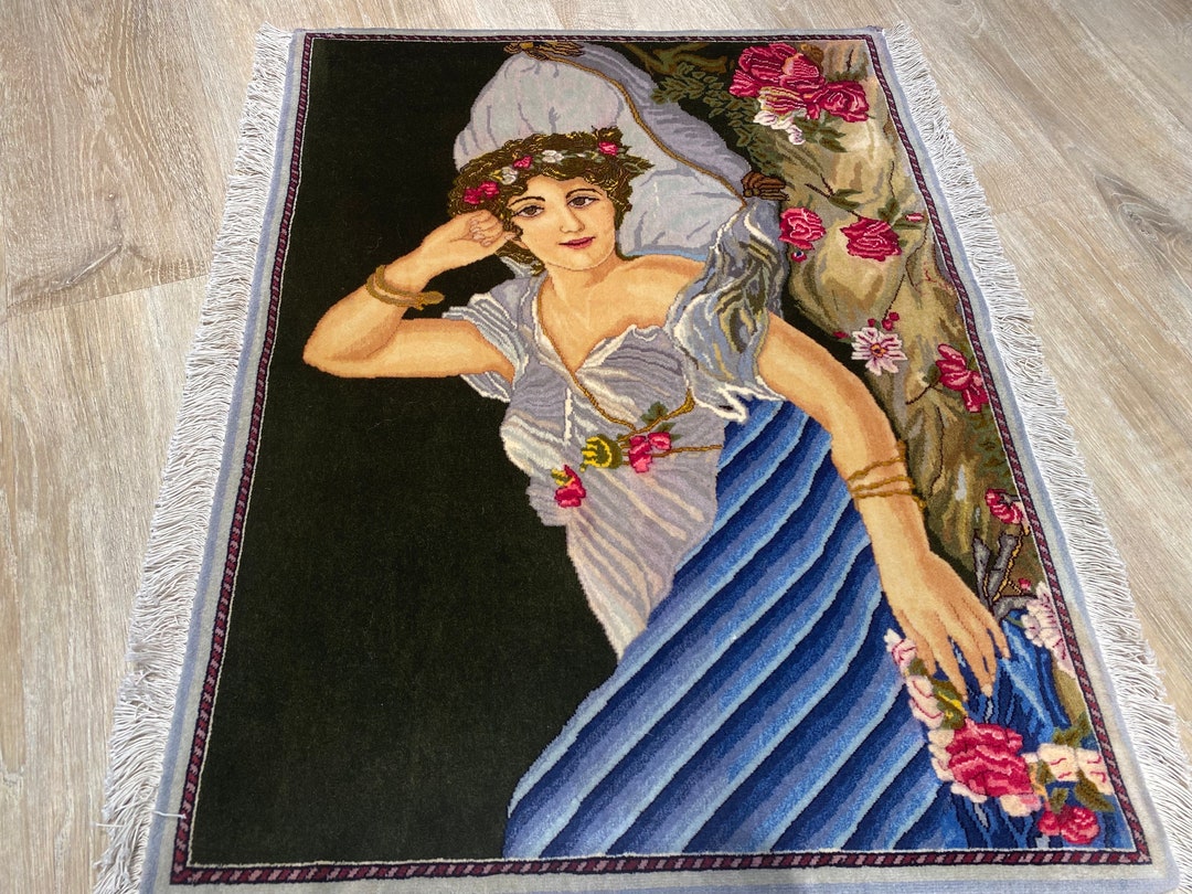 Pictural Persian Rug, Portrait Rug, Handmade Silk and Wool Rug, Persian ...