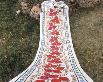 Pomegranate Tree Suzani Table Runner, Handmade Wall Hanging (5’9”x1’6” ft)