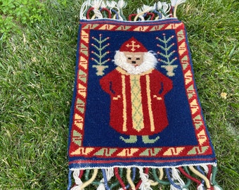 Blue Small Rug, Small Santa Claus Rug, Blue Wall Hanging Rug, Small Rug, Blue Bathroom Rug, Doormat Rug, Handmade New Year Rug