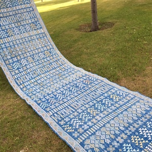 Turkish Runner Rug, Handmade Vintage Antique Rug, Blue Runner rug, Hallway Rug, Entryway runner rug, Kitchen Runner,  Blue Rug 3x14