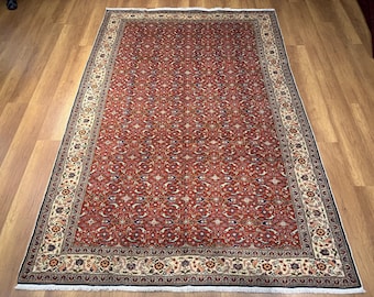 Orange Turkish Rug, Large Turkish Rug, Orange Area Rug, Vintage Handmade Low Pile Rug, Orange Large Rug, Anatolian Orange Rug, Wool Rug 6x9