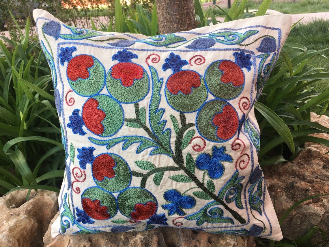 Suzani Pillowcase Green Blue Cushion Cover Handmade Etsy