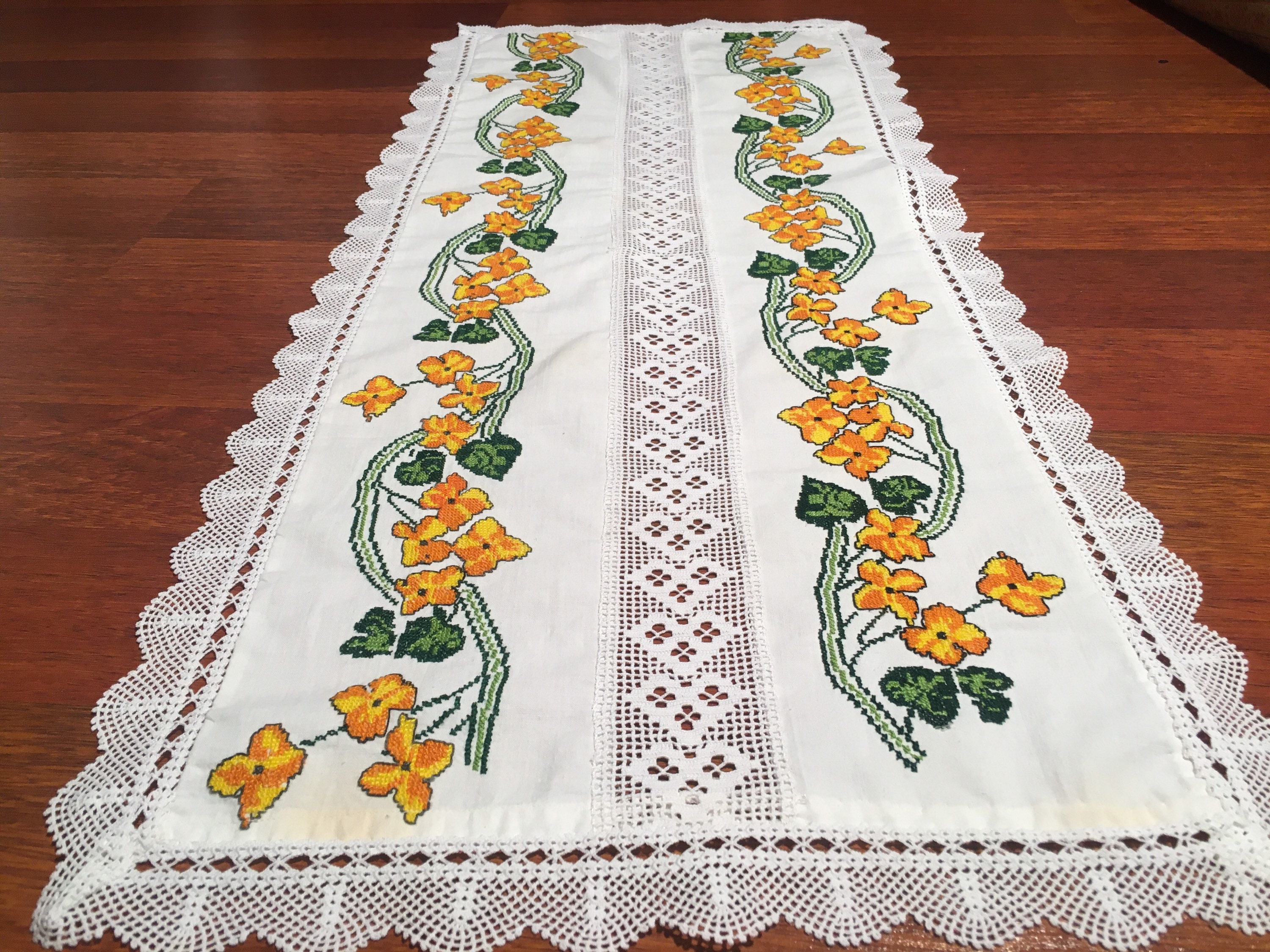 Floral Tablecloth Small Yellow Tablecloth Yellow Flower Figures Lace Table Runner Needlework Tablecloth Handmade Tablecloth