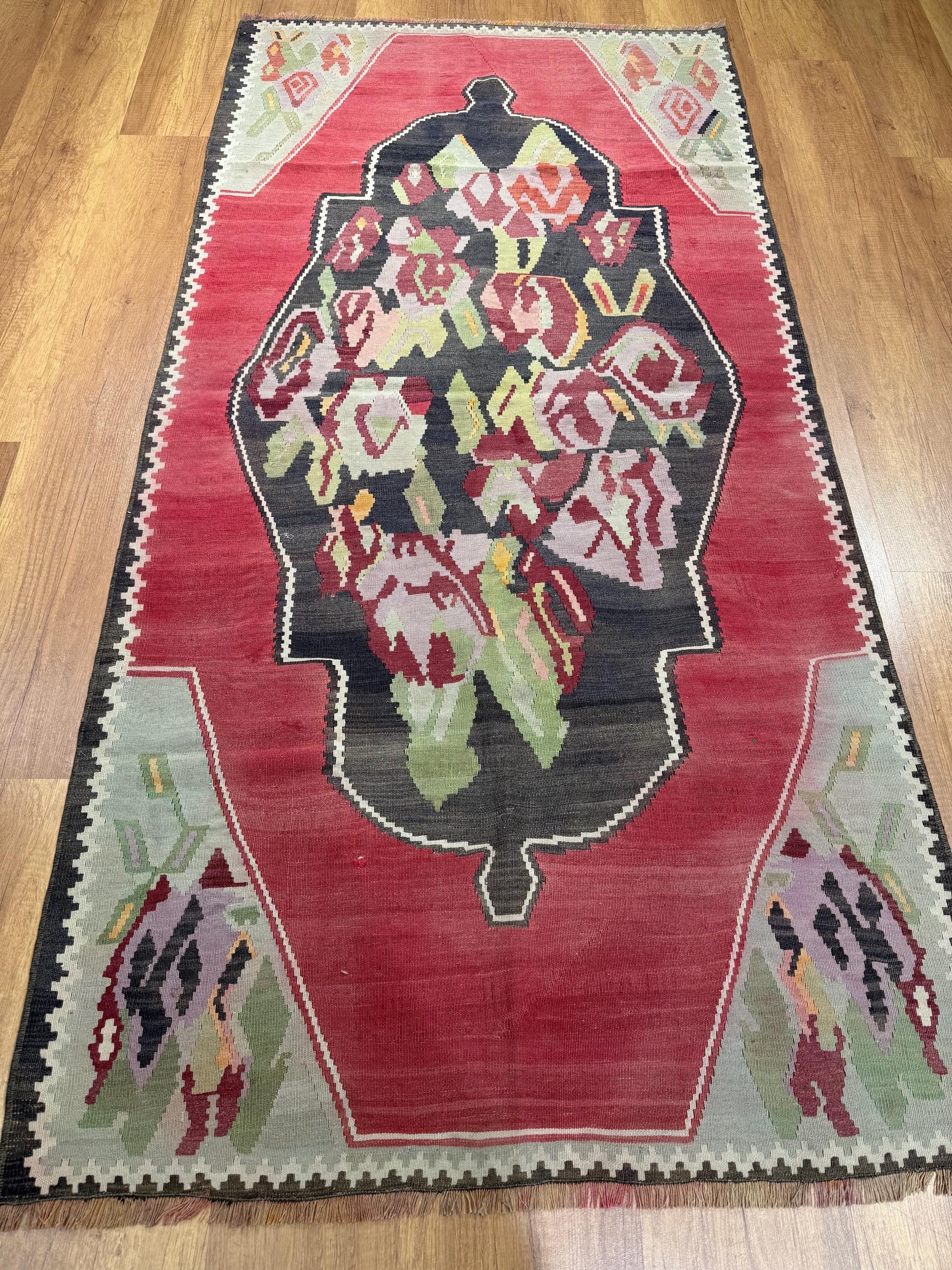 オーダー用 Pink Area Rug, Vintage Karabakh Kilim Rug, Large Kilim Rug, Floral