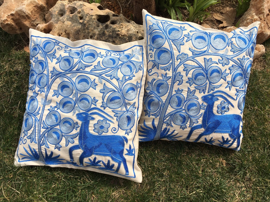 Swono Federa Per Cuscino 45x45 Cm In Cotone E Lino Con Drago Blu, Stampa Fronte/retro, Cerniera Invisibile