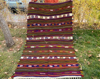 Turkish Kilim Rug, Striped Rug, Colorful Kilim Rug, Handmade Rug, Vintage Kilim Rug, Area Rug, Natural Kilim Rug, Wool Rug, Entryway Rug
