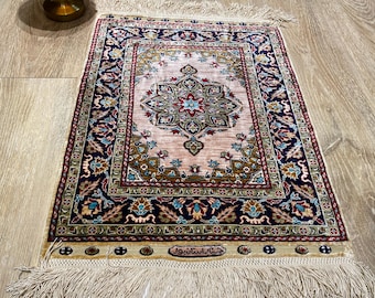 Silk Handmade Rug, Turkish Pink Rug, Silk Turkish Rug, Pink Silk Rug, Pink Wall Hanging Rug, Silk Pink Turkish Rug, Small Silk Rug