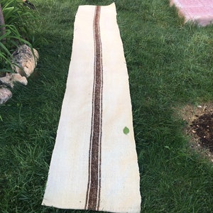 Turkish Kilim Rug, Cream Brown Rug,Natural Anatolian Rug, Vintage Runner Rug, Extra Long Runner Rug, Kilim Runner Rug, Hallway Rug 1’8x10’6”
