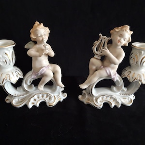 Vintage Porcelain Alka Bavaria Candle Holder Putti Christmas candle holders
