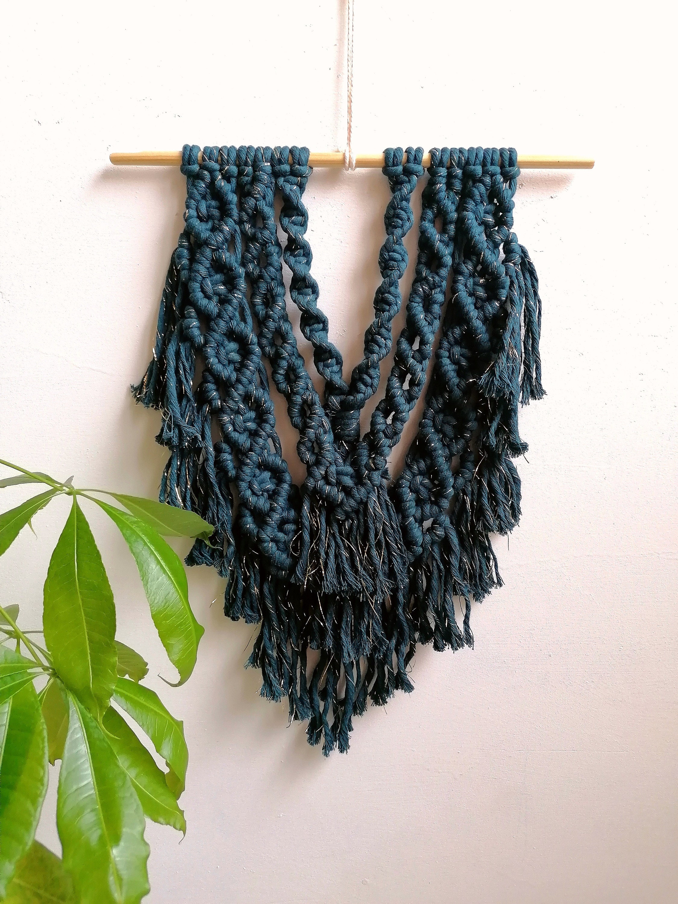 Mur de Macrame Suspendu/Boho Decor Macrame Peacock Blue Tenture Murale