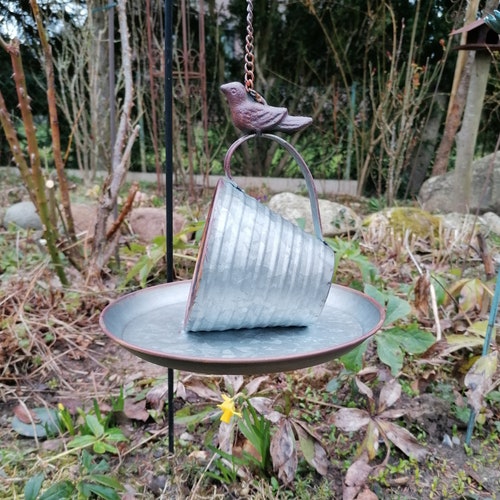 Weatherproof Zinc Bird Feeder Mug Hanging Cup With Hanging Chain
