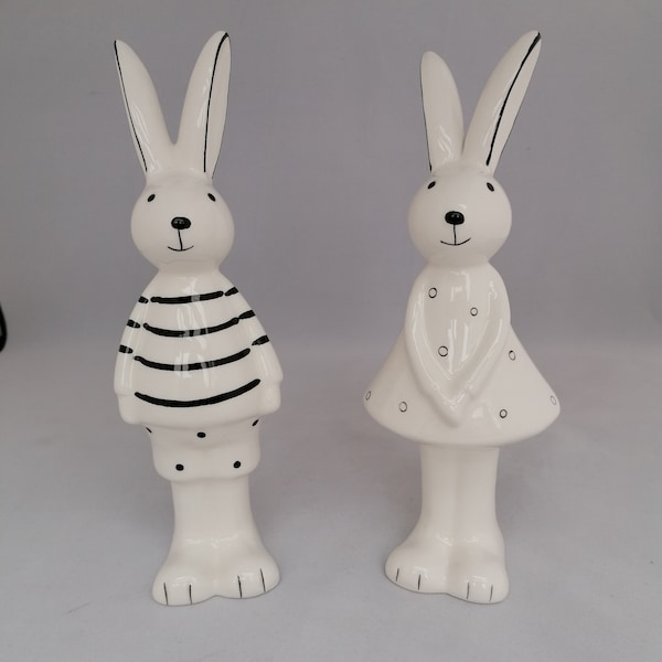 Hasenpärchen aus glasiertem Keramik