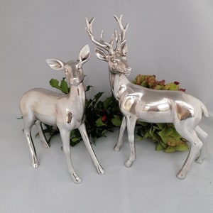 Decorative figure, deer or roe deer, made of synthetic resin, silver-colored, 2 different designs