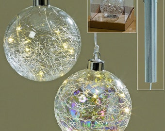LED Weihnachtskugel "Julia", 10 cm Durchmesser, mit LED und Timer 6/18, aus lackiertem transparentem Glas