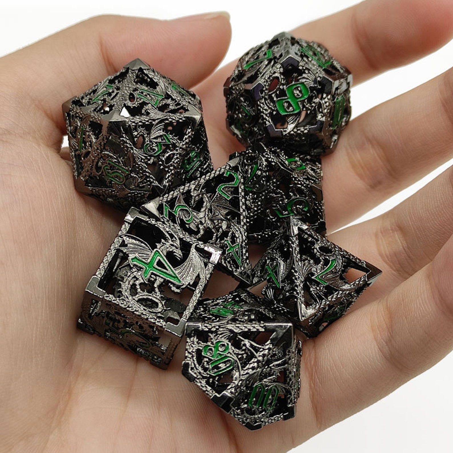 Dragon Metal Hollow Dice SetMetal Polyhedral Dice 7Pcs Etsy