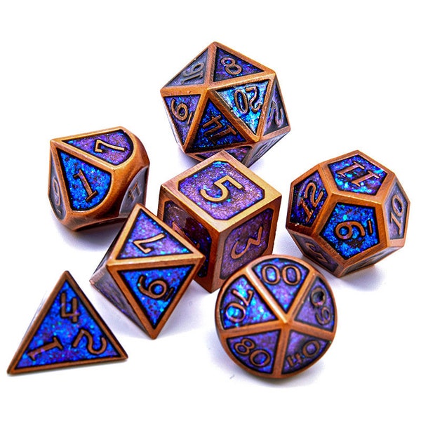 Metal Game Dice Polyhedral DND dice 7pcs Set, of D4 D6 D8 D10 D12 D20 for Dungeons and Dragons, Roleplaying Games