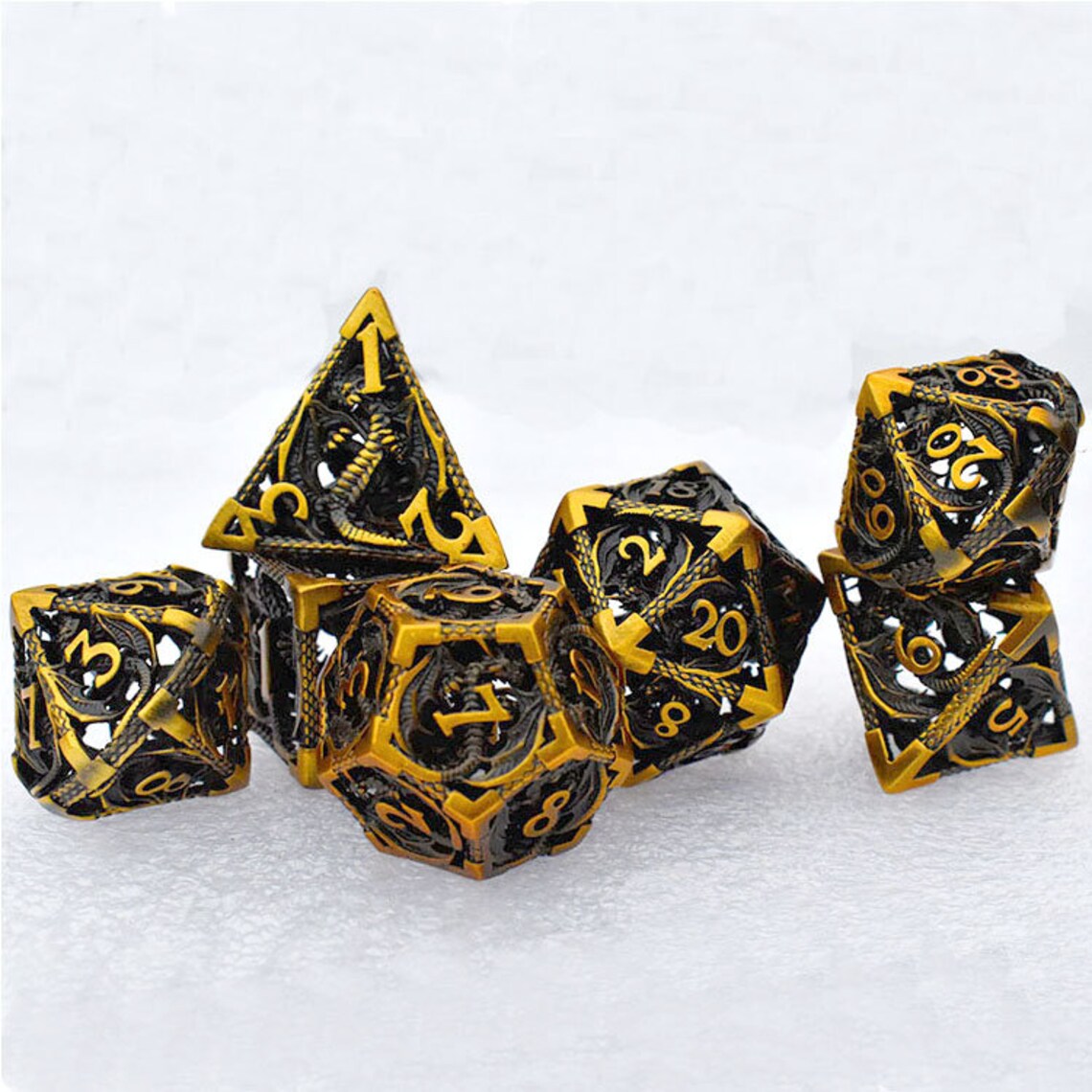 Hollow Dice Set 7Pcs Set Metal Polyhedral Dice Set Dragon Etsy