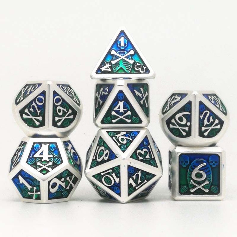 Skull heavy metal dice\uff0cmetal dnd dice set,dragon dice set,polyhedral dice set roleplaying games dice tabletop games d4 d6 d8 d10 d12 d20